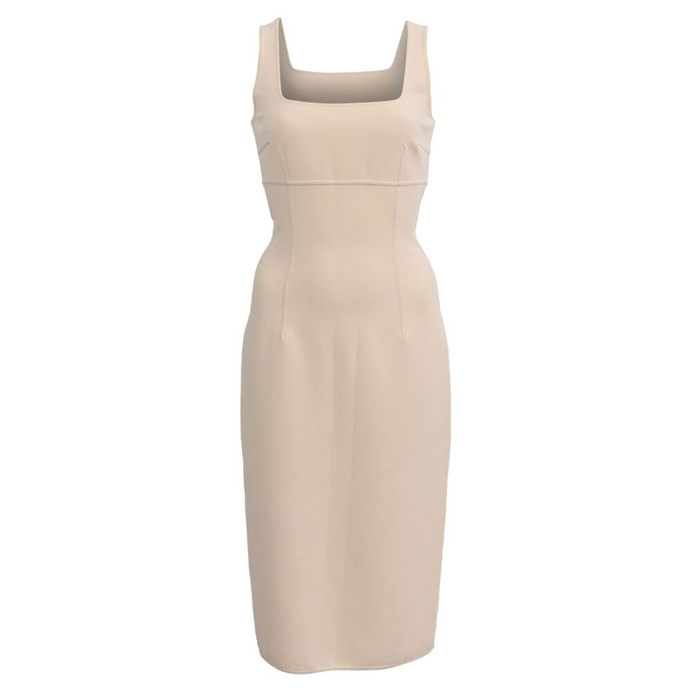Michael Kors Square Neck Midi Dress in Ecru Wool